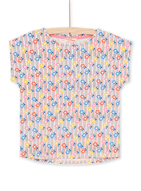 Falda de rayas de color rosa y azul, con estampado floral, para niña LAHATI2 / 21S901X2TMC001