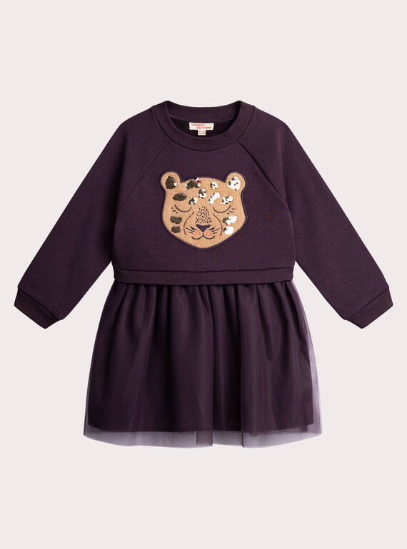 Vestido de sudadera púrpura con tul para niña  VABAROB3 / 24W901Q3ROB718