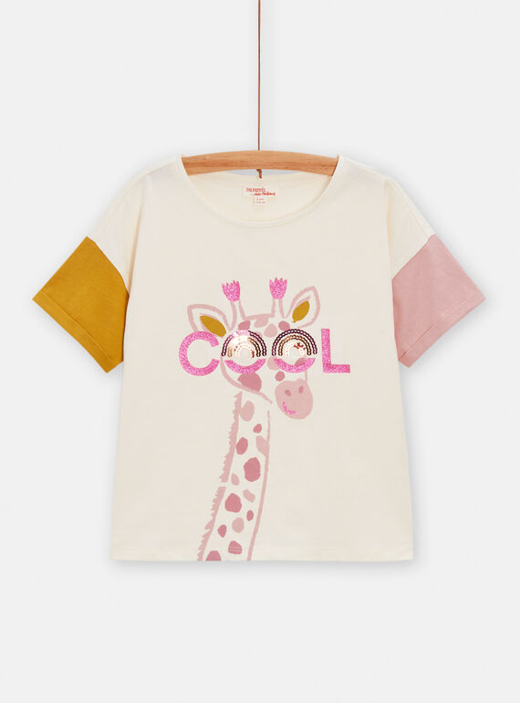 Camiseta de color crudo con dibujo de jirafa con gafas para niña TACRITI1 / 24S901L3TMC003