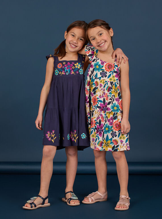 Vestido de color azul marino con estampado floral para niña LAMUMROB4 / 21S901Z2ROBC211