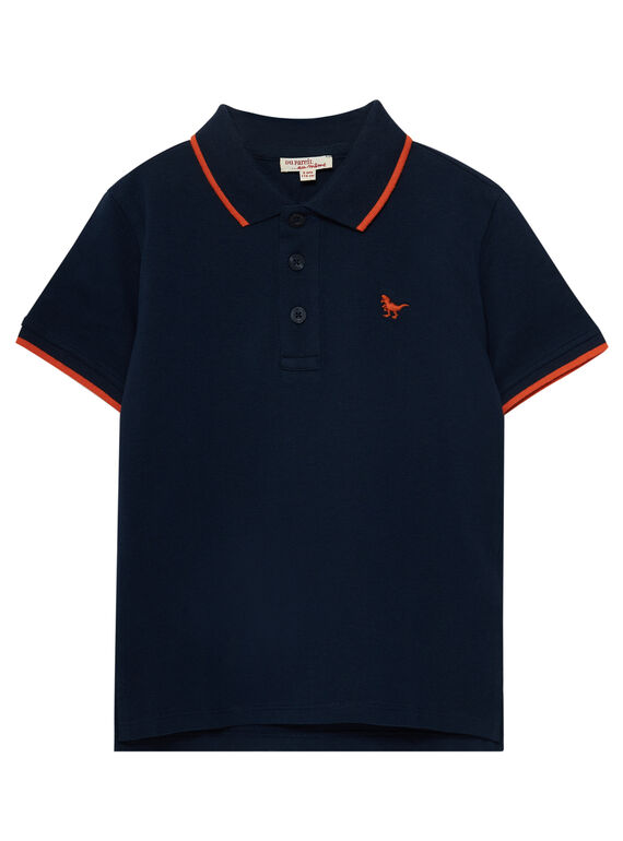 Polo de piqué de color azul marino de rayas en el cuello para niño JOJOPOL1 / 20S90253D2D705
