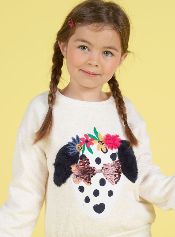 Sudadera de color crudo con estampado de perro de fantasía para niña MAMIXSWEA / 21W901J1SWE006