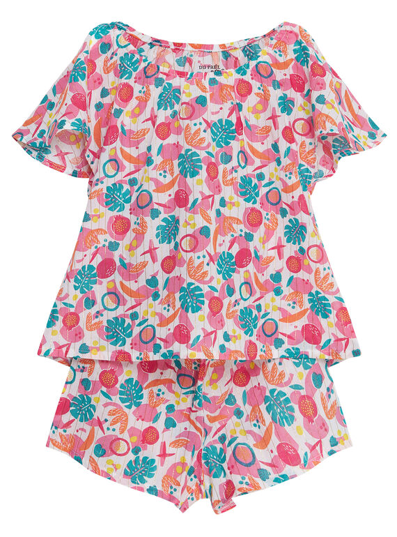 Pijama corto con estampado tropical para niña JEFAPYJ7 / 20SH11U6PYJ000
