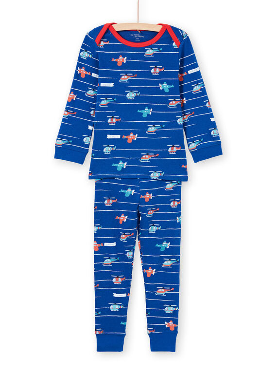 Conjunto de pijama de camiseta y pantalón azul y rojo con estampado de rayas y helicópteros para niño MEGOPYJAVIO / 21WH1285PYJC214