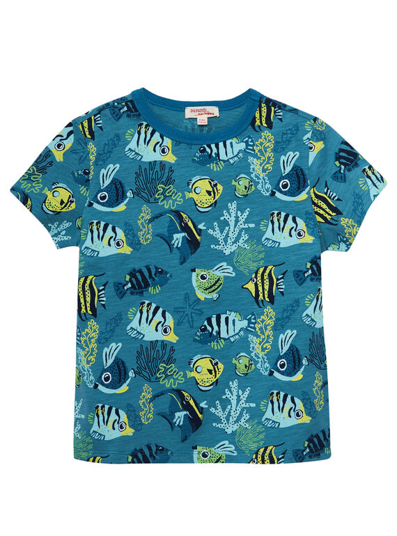 Camiseta de manga corta de color azul con estampado de peces para niño JOBOTI6 / 20S902H5TMC102
