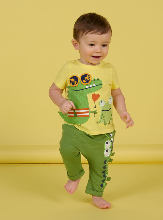 Camiseta de color amarillo pastel con estampado de cocodrilo y rana para bebé niño NUHOTI1 / 22SG10T1TMC103