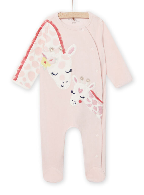 Pelele de terciopelo rosa pastel con estampado de jirafa para bebé niña NEFIGREMAM / 22SH13G5GRED326