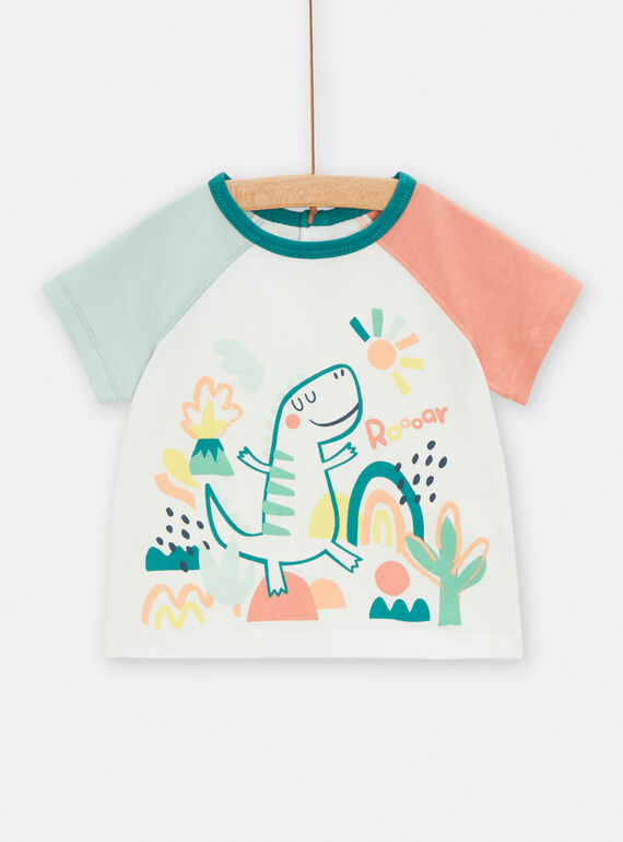 Camiseta de color crudo con estampado de dinosaurios para bebé niño TUCOTEE1 / 24SG10N3TMC003