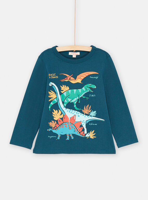 Camiseta azul neptuno con estampado de dinosaurios para niño SOVERTEE3 / 23W902J1TML622