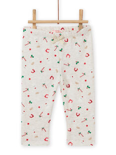 Pantalón polar de color beige jaspeado con estampado de Navidad para bebé niña MINOPAN / 21WG09Q1PANA011