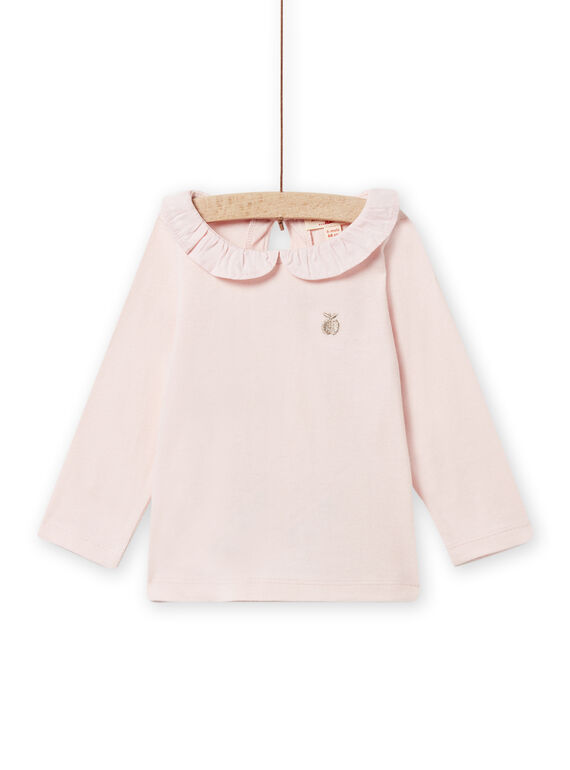 Camiseta rosa empolvado con cuello avolantado para bebé niña NIJOBRA2 / 22SG0973BRAD327