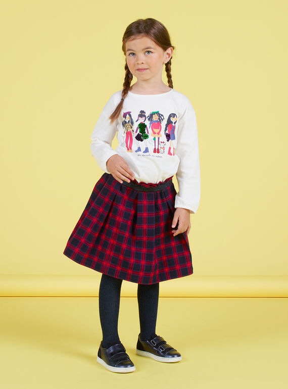 Falda evasé de color azul noche y rojo con estampado de cuadros escoceses para niña MAMIXJUP1 / 21W901J2JUPC205