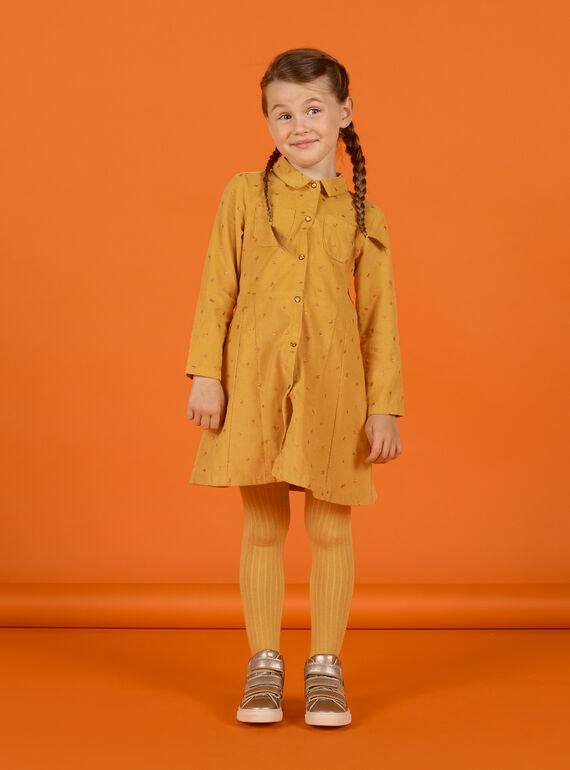 Vestido amarillo de terciopelo con estampado de fantasía para niña MASAUROB3 / 21W901P1ROBB107