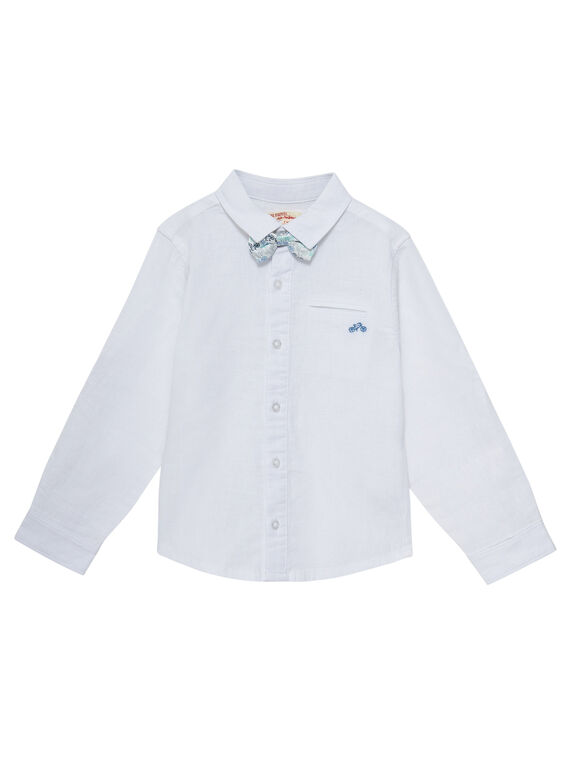 Camisa de lino de color blanco con pajarita extraíble para niño JOPOECHEM / 20S902G2CHM000