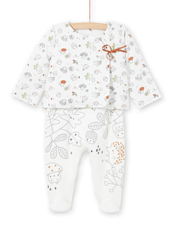 Chaqueta y pelele de color crudo y gris con estampado de fantasía para recién nacido unisex MOU1ENS1 / 21WF0542ENS001