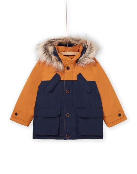 Parka bicolor con capucha con terminación de pelo artificial con chaqueta interior POGROPAR2 / 22W902F1PAR804