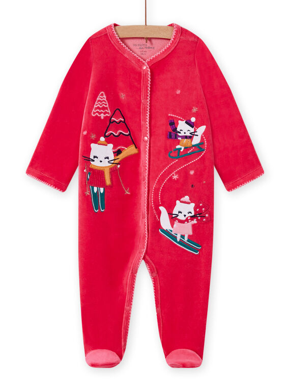 Pelele rosa de terciopelo con estampado de gatitos en la montaña para bebé niña MEFIGRESKI / 21WH1393GRE308