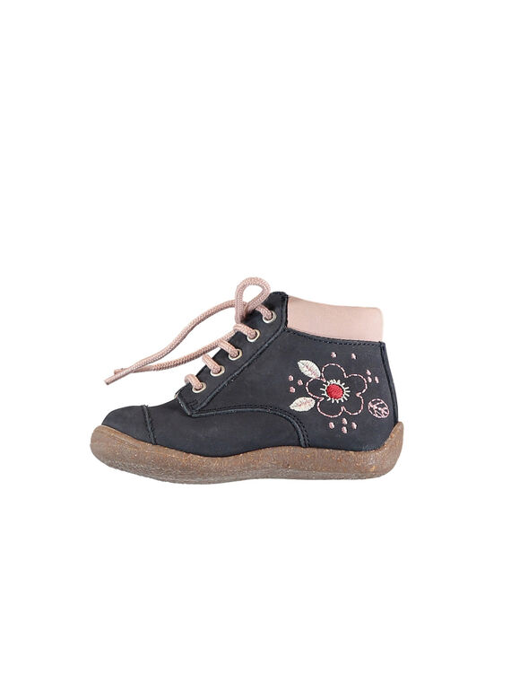Botines de piel nobuk de color azul marino para bebé niña GBFBOTIHERM / 19WK37I5D0F070