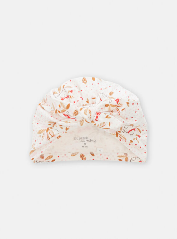 Turbante blanco roto con estampado de lunares, pájaro y hojas para bebé niña TOU1BAN / 24SF40H1CHAA001