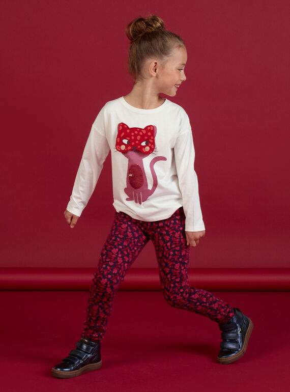 Camiseta de manga larga de color crudo con estampado de gato con máscara para niña MAFUNTEE2 / 21W901M2TML001