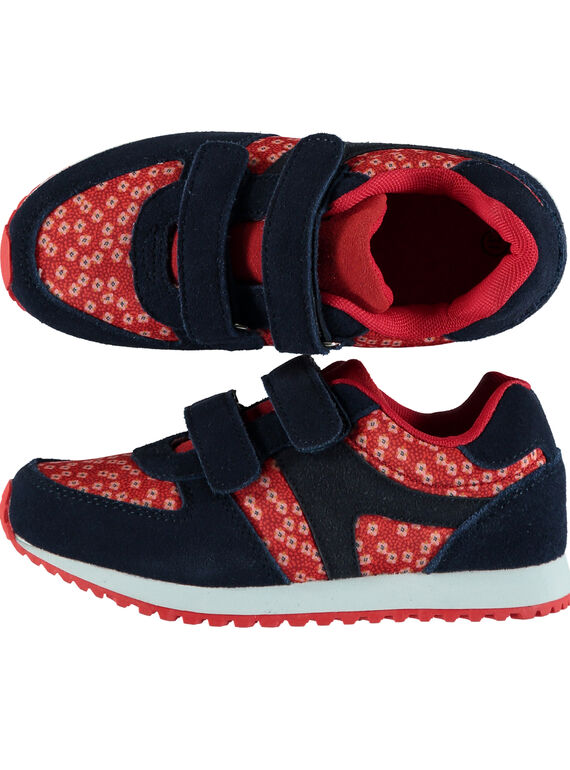 Zapatillas bimateria de tela y piel de color azul marino y rojo para niña GFBASROU / 19WK35I2D3F050