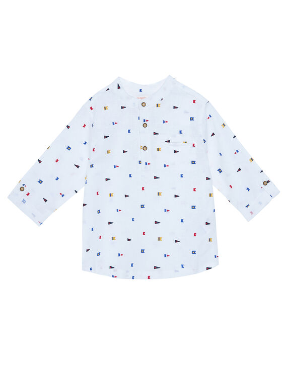 Camisa tunecina de color blanco con estampado de banderas para niño JOWECHEM2 / 20S90293CHM000