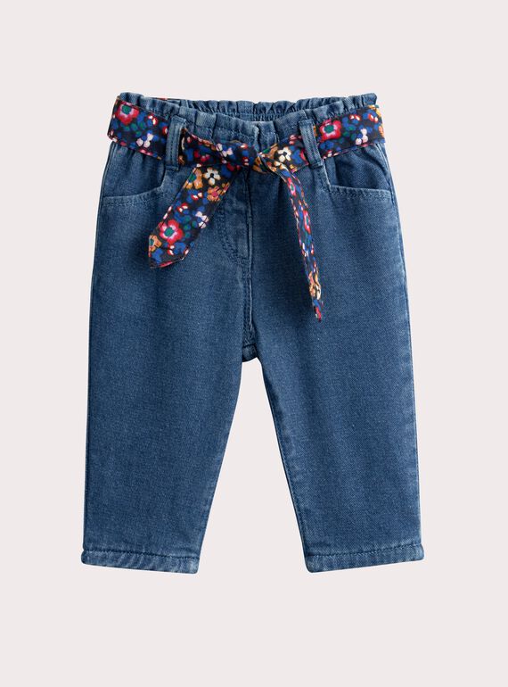 Vaqueros azules con cinturón floral para niña  VIROJEAN / 24WG09P1JEA070