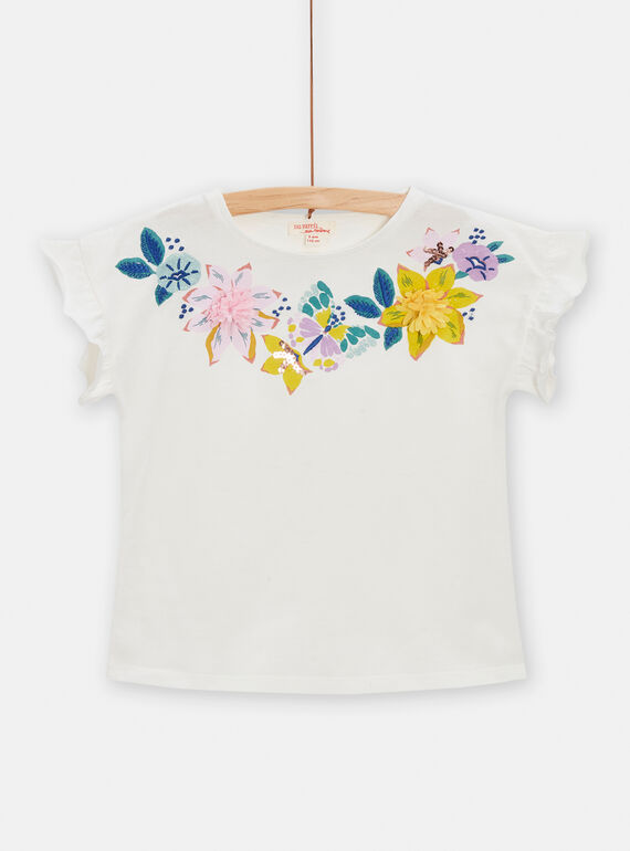 Camiseta de color crudo con estampado floral para niña TAPOTI1 / 24S901M2TMC001