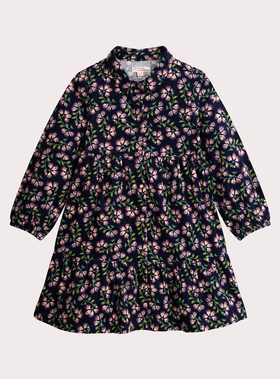 Vestido azul marino de terciopelo acalado estampado floral para niña  VAKLIROB3 / 24W90143ROB070