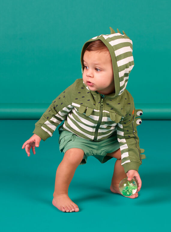 Sudadera de rayas de color caqui y blanco, con capucha, para niño LUVERGIL / 21SG10Q1GIL604