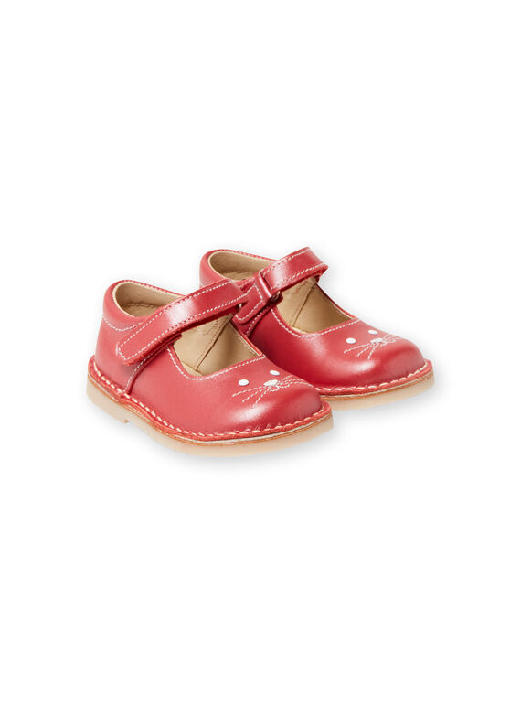 Salomés rojos de piel con estampado de conejo para bebé niña LBFBABLAPIN / 21KK3731D13050