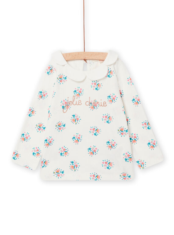 Camiseta de color crudo con estampado floral y cuello de pétalos para bebé niña NIGABRA / 22SG09O1BRA001