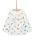 Camiseta de color crudo con estampado floral y cuello de pétalos para bebé niña NIGABRA / 22SG09O1BRA001