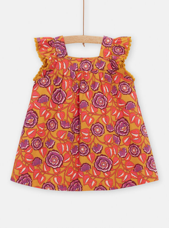 Vestido de color miel con estampado de flores para bebé niña TILIROB1 / 24SG09T3ROB107