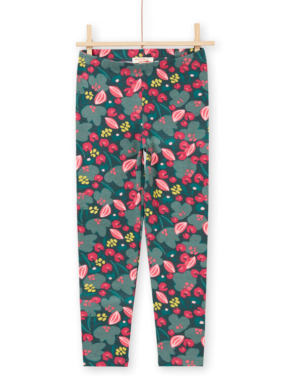 Leggings de color verde y rosa con estampado floral para niña MYAKALEG2 / 21WI01I2CALG604