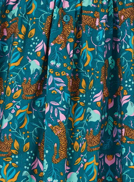 Vestido de color azul pato y amarillo, con estampado de tigre y floral LAVEROB1 / 21S901Q2ROB714