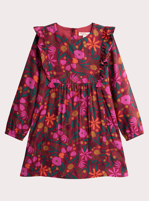 Vestido rojo con estampado de flores para niña VAKOROB1 / 24W90133ROBF529