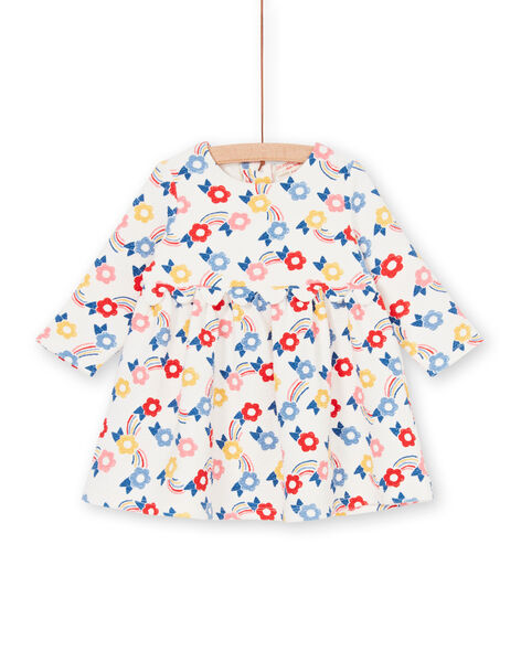 Vestido de color crudo y azul, con estampado floral, para bebé niña LIHAROB1 / 21SG09X1ROB001