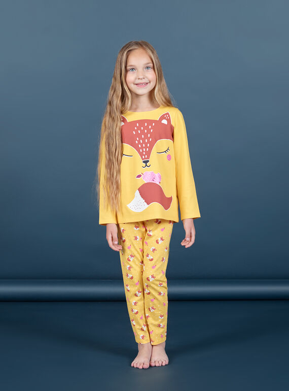 Pijama de camiseta y pantalón amarillo y naranja para niña MEFAPYJFOX / 21WH1174PYG010