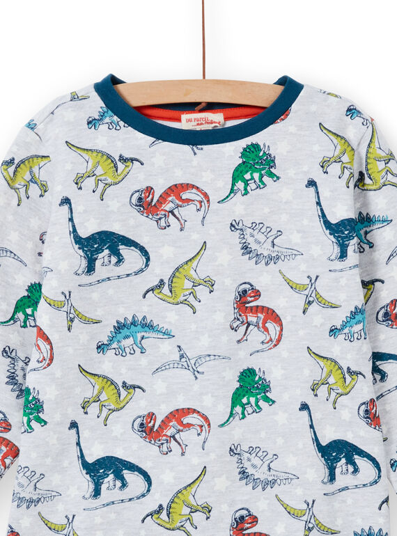 Pijama de color gris jaspeado fosforescente con estampado de dinosaurio para niño MEGOPYJAOP / 21WH1282PYJJ922