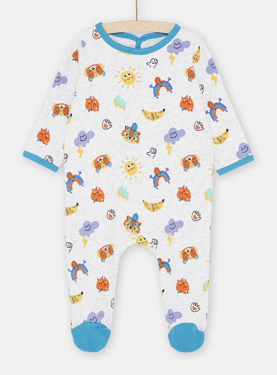 Pelele gris jaspeado con estampado de fantasía para bebé niño SEGAGREAOP / 23WH1432GREJ920