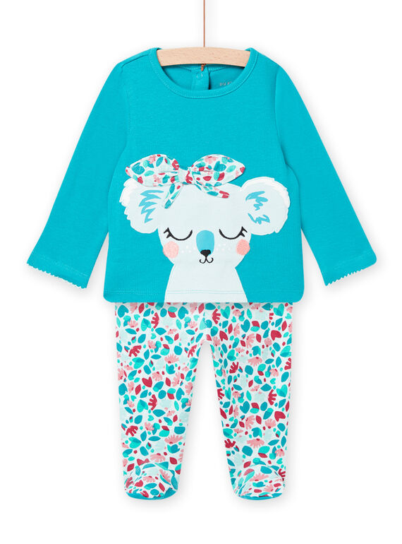 Pijama de camiseta y pantalón de color azul lago para bebé niña MEFIPYJKOA / 21WH1381PYJ210
