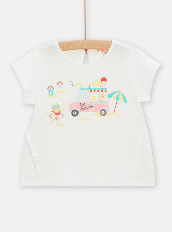 Camiseta de color crudo con estampado de playa para bebé niña TICLUTI1 / 24SG09O2TMC001