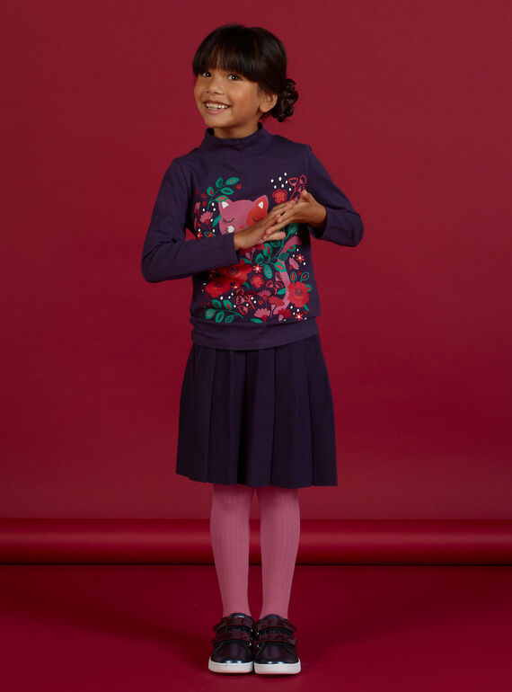 Falda plisada de punto de color azul oscuro para niña MAFUNJUP1 / 21W901M1JUPH703