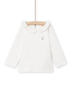 Camiseta de color crudo avolantada de color blanco para bebé niña NIJOBRA3 / 22SG0972BRA001