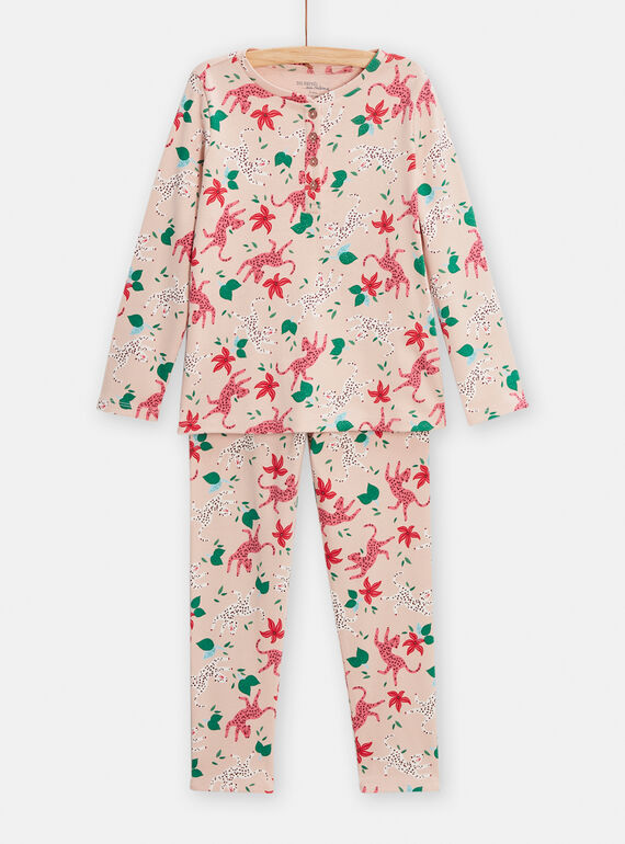Pijama rosa con estampado de panteras para niña TEFAPYJPAN / 24SH1141PYJD329