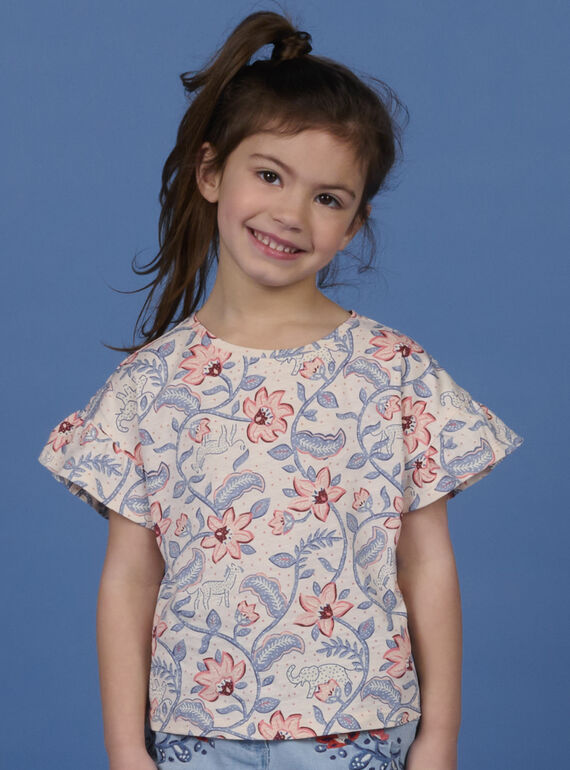 Camiseta de manga corta crema, azul y rosa para niña NASANTI1 / 22S901S4TMCA002