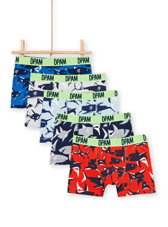 Pack de 5 bóxers de color verde, azul y rojo, con estampado de tiburones, para niño LEGOBOXSEM1 / 21SH1222BOX070