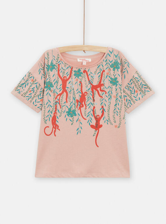 Camiseta de color rosa con estampado de monos para niña TACOTI3 / 24S901N3TMCD329