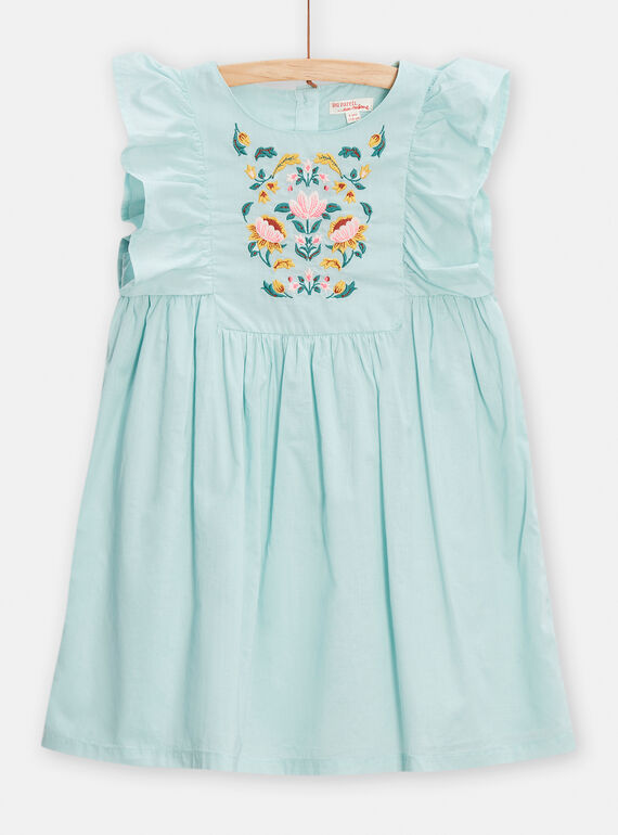 Vestido verde agua con flores bordadas para niña TAJAROB1 / 24S90113ROB614